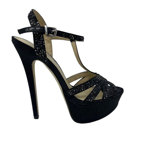Aldo Black Jeweled studded stiletto heels US7 BoxC Platform Y2K 90s - Picture 1 of 8